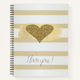 Adorable Gold Glitzer Hörer Streifen-I Liebe Sie Notizbuch