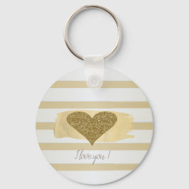 Adorable Gold Glitzer Hörer Streifen-I Liebe Sie Schlüsselanhänger