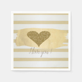 Adorable Gold Glitzer Hörer Streifen-I Liebe Sie Serviette