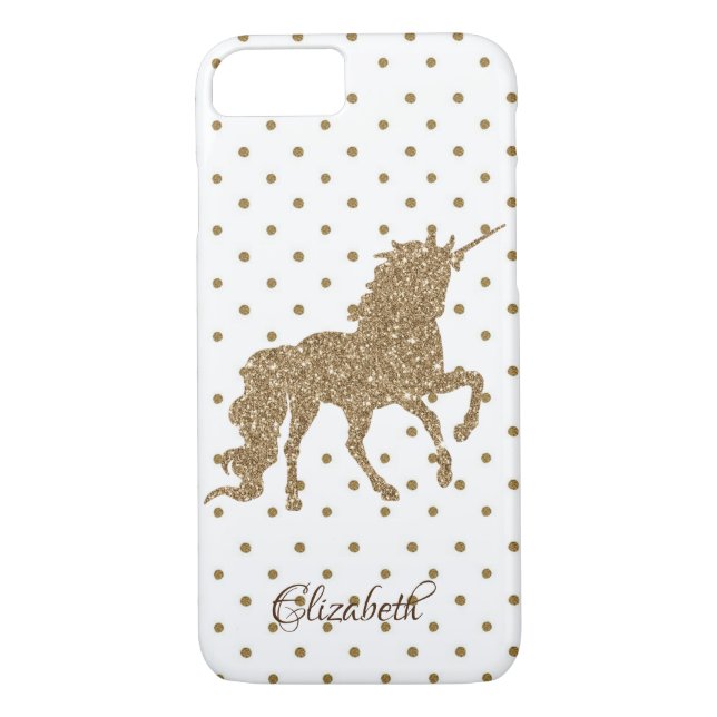 Adorable Gold Glitzer Unicorn, Polka Dots Case-Mate iPhone Hülle (Rückseite)