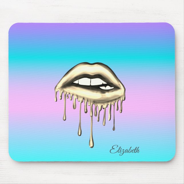 Adorable Gold Metallic Dripping Lips Holographic Mousepad (Vorne)