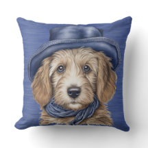 ADORABLE GOLDEN DOODLE PUPPING MIT BLAUE HAT
