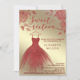 Adorable Goldkleid-Rote Rosen Einladung