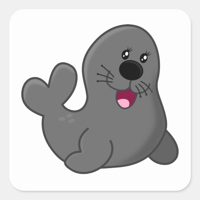 ADORABLE Graue SIEGEL CARTOON GLÜCKLICHE TIERE SEA Quadratischer Aufkleber (Vorderseite)