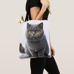 ADORABLE GRAY BRITISH SHORTHAIR CARTOON CAT TASCHE