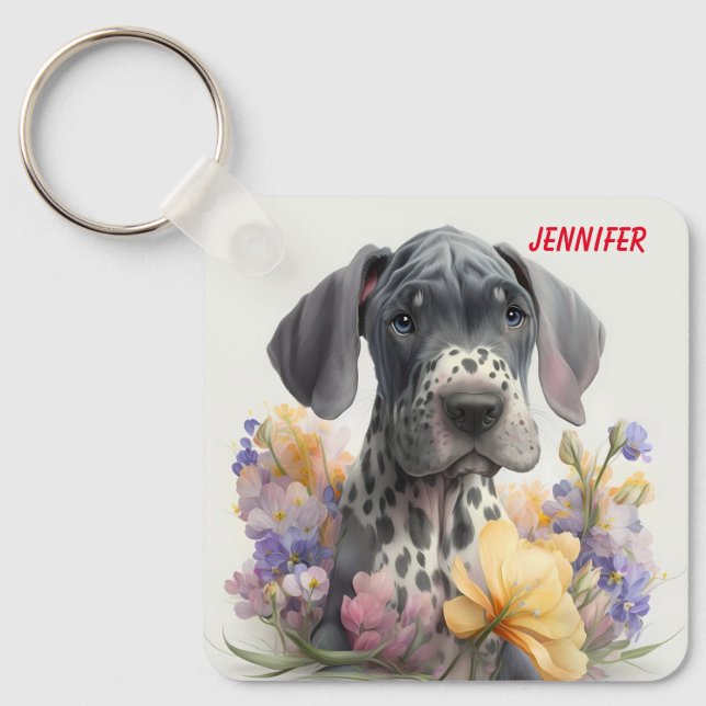 Adorable Great Dane Hund Schlüsselanhänger (Vorderseite)