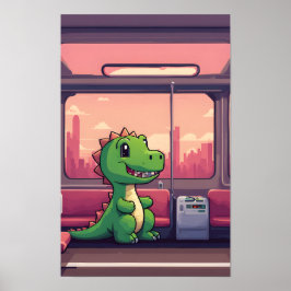 Adorable Green Dinosaurier Reiten mit dem Zug bei  Poster