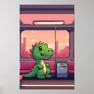 Adorable Green Dinosaurier Reiten mit dem Zug bei  Poster