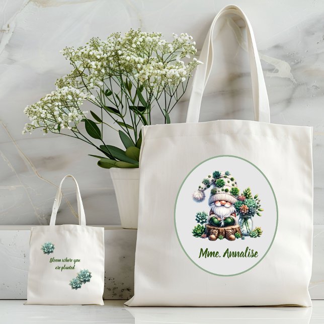 Adorable Green Watercolor Gnome Sukkulent Tragetasche (Succulent Gnome Tote, Bloom where you are planted)