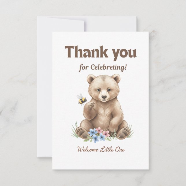 Adorable,  grizzly bear cub  Baby Shower  Dankeskarte (Vorderseite)