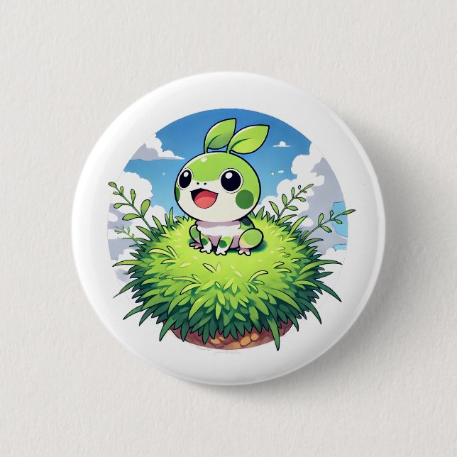 Adorable grüner Frosch mit großen Augen Button (Vorderseite)
