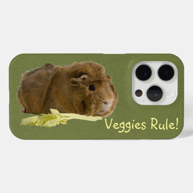 Adorable Guinea Pig Eating Celery Fotografie iPhone 15 Pro Hülle (Rückseite (Horizontal))