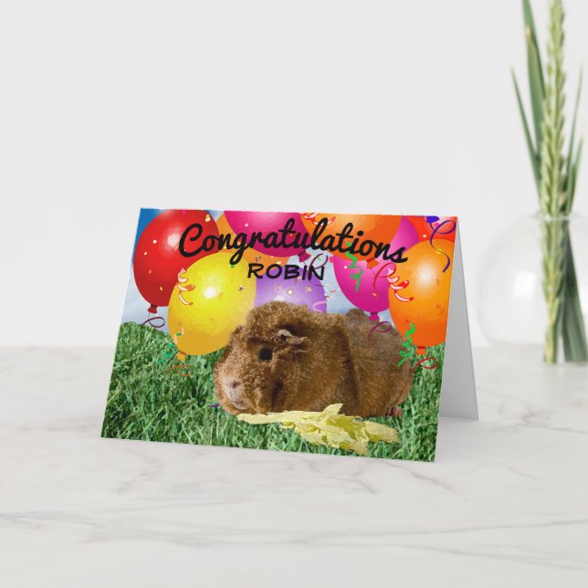 Adorable Guinea Schwein und Balloons | Glückwunsch Karte (Vorderseite)