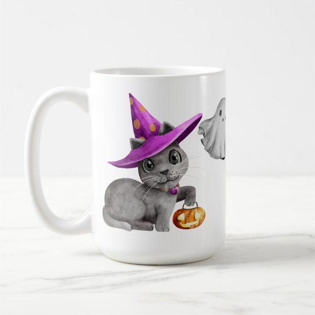 ADORABLE HALLOWEEN GRAUEN CAT GHOST SPUK HAUS KAFFEETASSE (Links)
