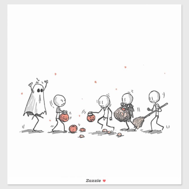 Adorable Halloween Stick Figure Scene Aufkleber (Blatt)