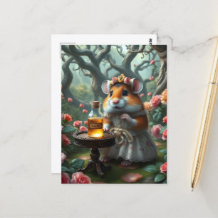 Adorable Hamster in einem Rose Garten mit einem Gl Postkarte