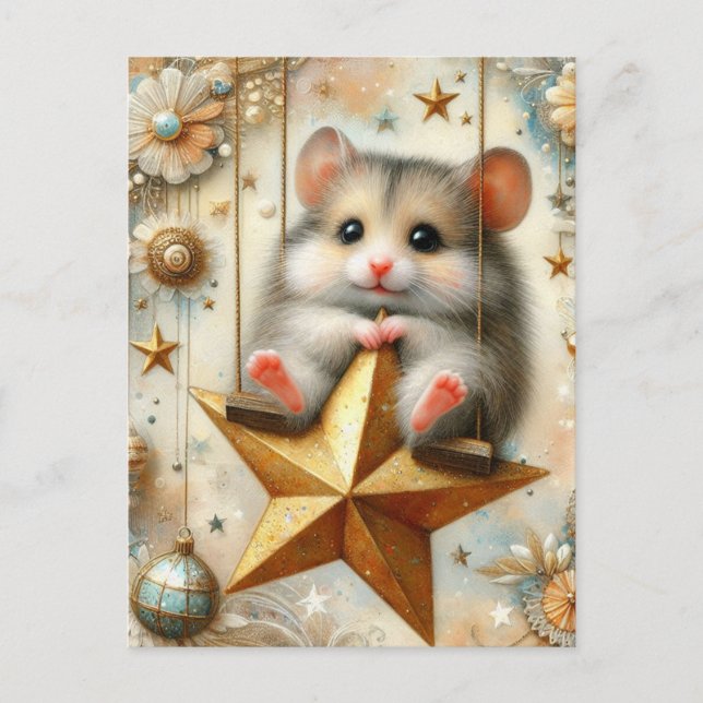 Adorable Hamster Swings auf Gold Star Swing Postkarte (Vorderseite)