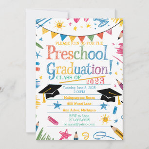 Adorable handgezeichnet Design Preschool Abschluss Einladung