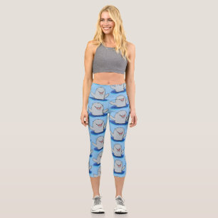 Adorable Happpoise Cartoon Illustration Capri Leggings