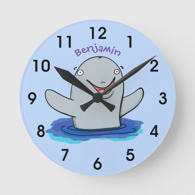 Adorable Happpoise Cartoon Illustration Runde Wanduhr (Vorderseite)