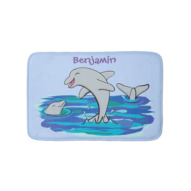 Adorable Happy Delphine Cartoon Illustration Badematte (Vorderseite)