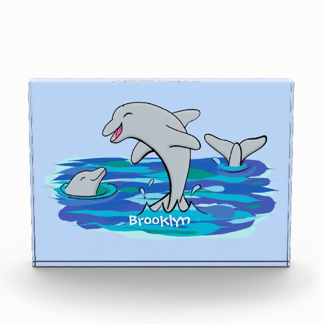Adorable Happy Delphine Cartoon Illustration Fotoblock (Vorderseite)