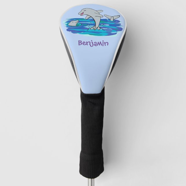 Adorable Happy Delphine Cartoon Illustration Golf Headcover (Vorderseite)