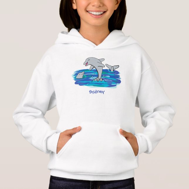 Adorable Happy Delphine Cartoon Illustration Hoodie (Vorderseite)