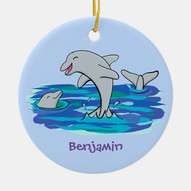 Adorable Happy Delphine Cartoon Illustration Keramik Ornament (Vorne)