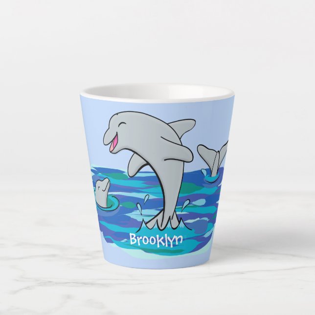 Adorable Happy Delphine Cartoon Illustration Milchtasse (Vorderseite)