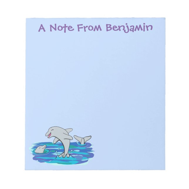 Adorable Happy Delphine Cartoon Illustration Notizblock (Vorderseite)