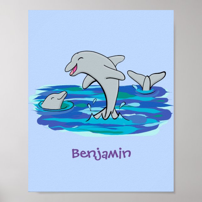 Adorable Happy Delphine Cartoon Illustration Poster (Vorne)