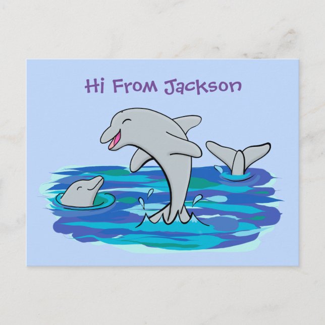 Adorable Happy Delphine Cartoon Illustration Postkarte (Vorderseite)