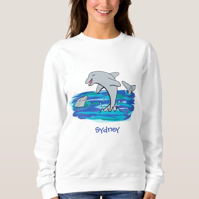 Adorable Happy Delphine Cartoon Illustration Sweatshirt (Vorderseite)