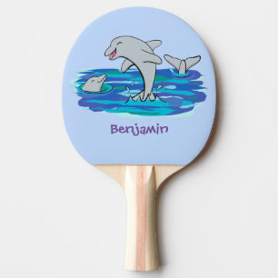 Adorable Happy Delphine Cartoon Illustration Tischtennis Schläger