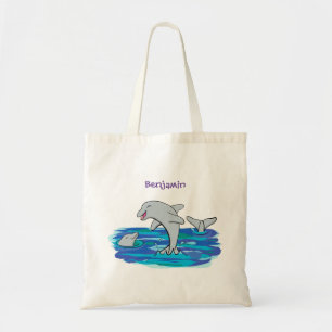 Adorable Happy Delphine Cartoon Illustration Tragetasche
