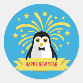 Adorable Happy New Year Pinguin mit Feuerwerken Runder Aufkleber