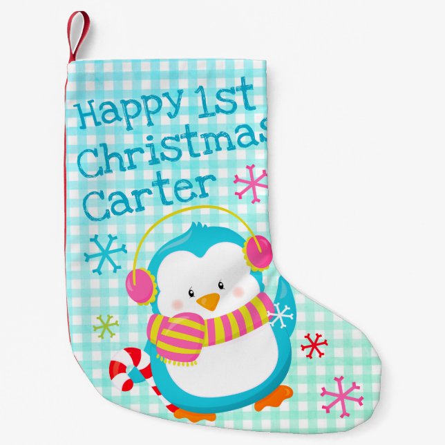 Adorable Happy Penguin Modern Baby 1. Weihnachten Kleiner Weihnachtsstrumpf (Vorderseite)