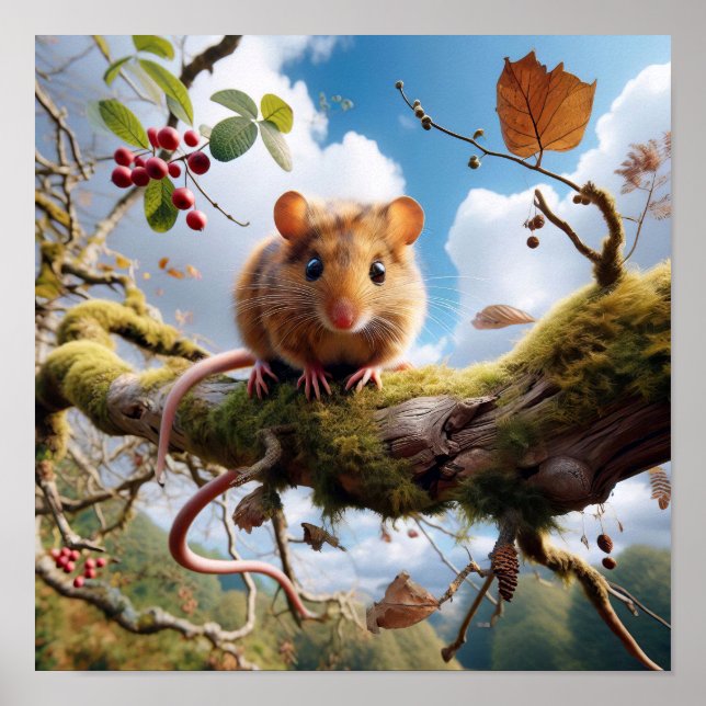 Adorable Hazel Dormouse in a Woodland Tree Poster (Vorne)