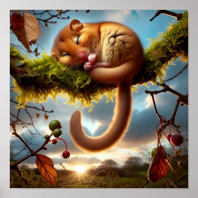 Adorable Hazel Dormouse in a Woodland Tree Poster (Vorne)