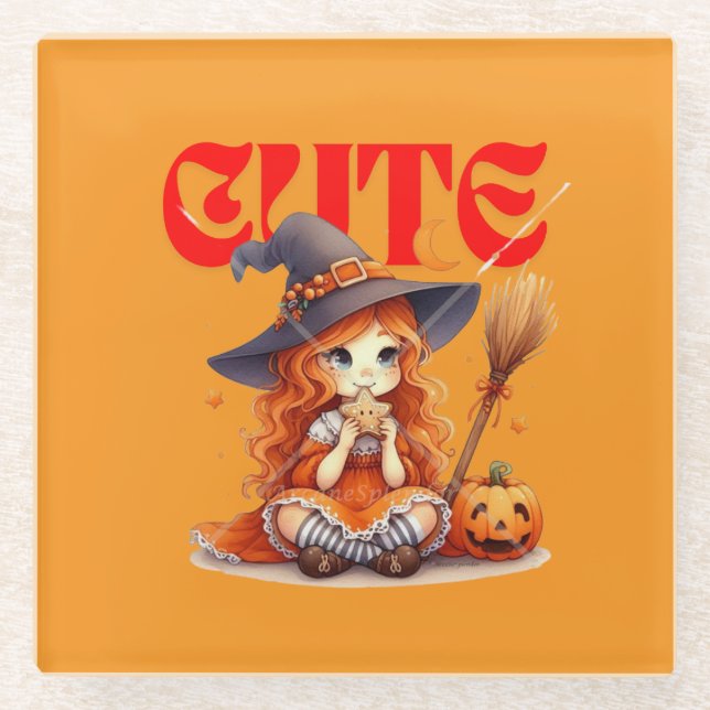 Adorable HexenHalloween-Untersetzer Glasuntersetzer (Vorderseite)