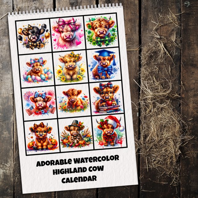 Adorable Highland Cow Watercolor Calendar Kalender (Von Creator hochgeladen)