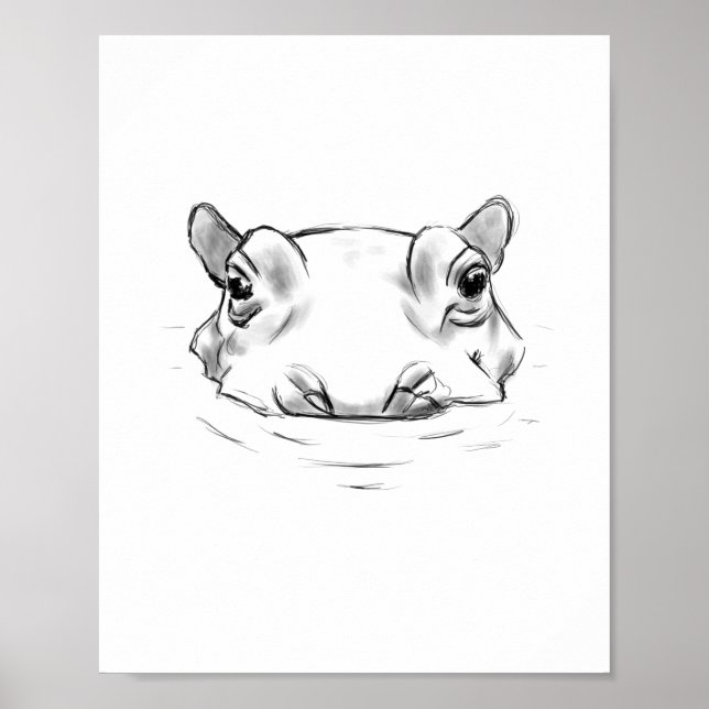 Adorable hippo drawing poster (Vorne)