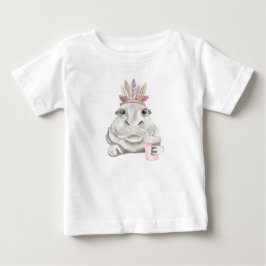 ADORABLE HIPPO MIT PINK & TAN FEATHERS BABY T-SHIRT