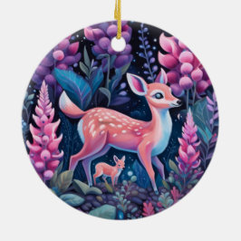 Adorable Hirsche mit Blume Keramik Ornament