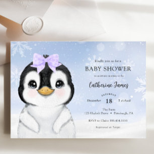 Adorable Hiver Penguin Baby shower invitation