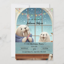 Adorable hiver Walrus Anniversaire Fête Invitation
