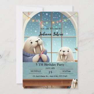 Adorable hiver Walrus Anniversaire Fête Invitation