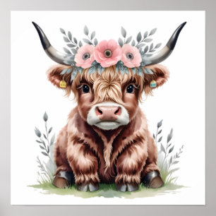 Adorable Hochland Kuh Druck. Poster