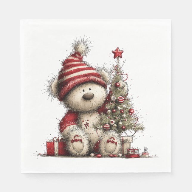 ADORABLE HOLIDAY CHRISTMAS TEDDY BEAR SERVIETTE (Vorderseite)
